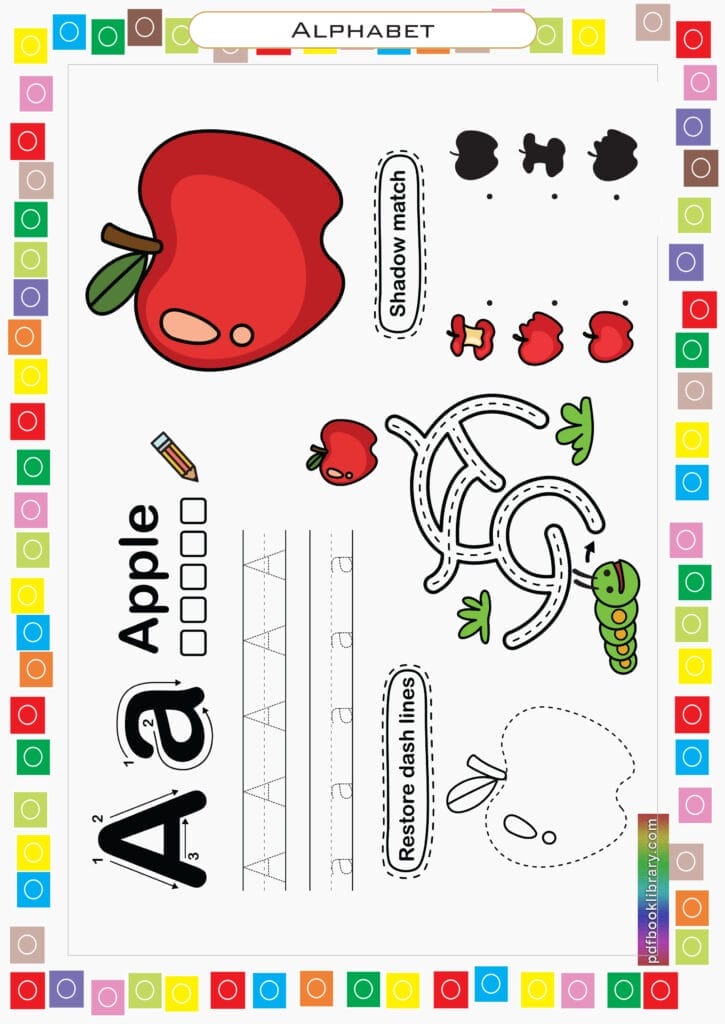 A for apple shadow matching worksheet free