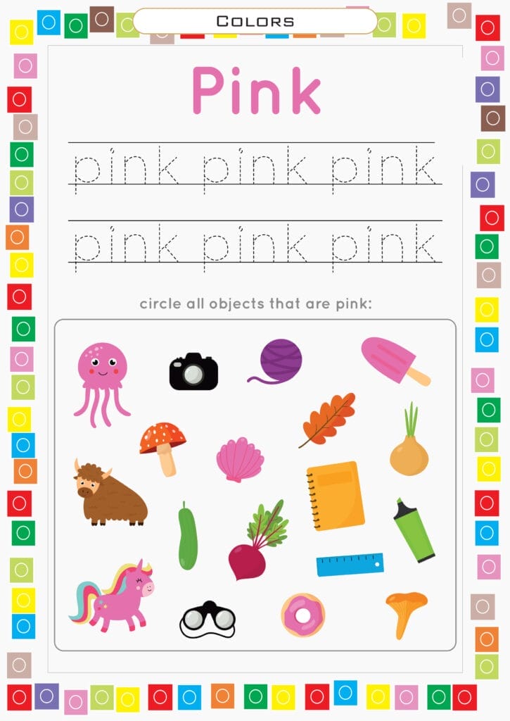 pink color learning worksheet