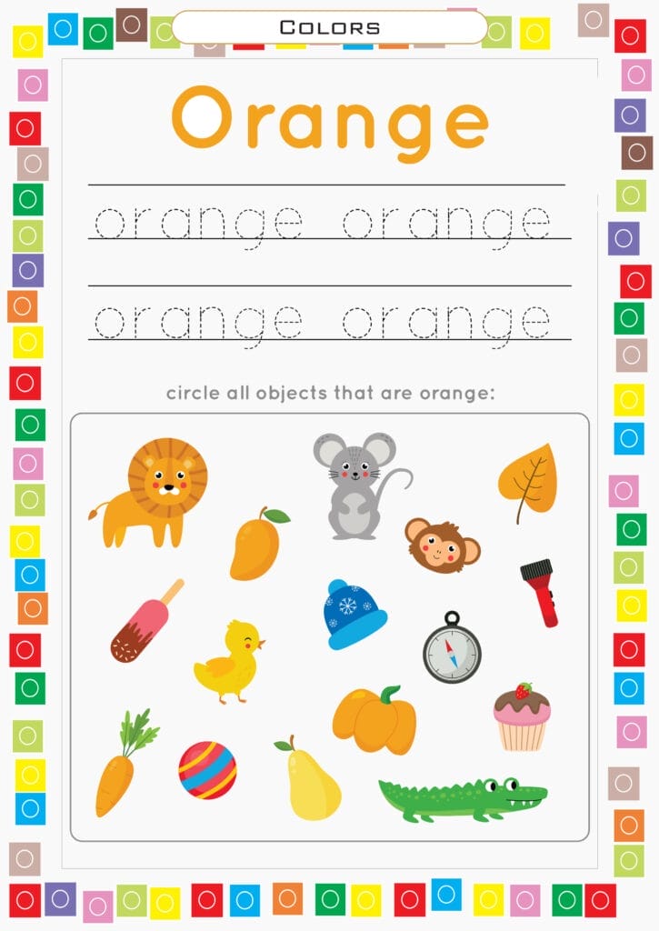 orange color learning worksheet
