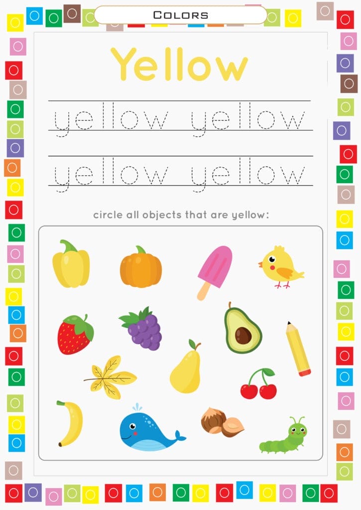 yellow color learning worksheet