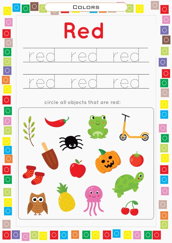 color learning worksheet red