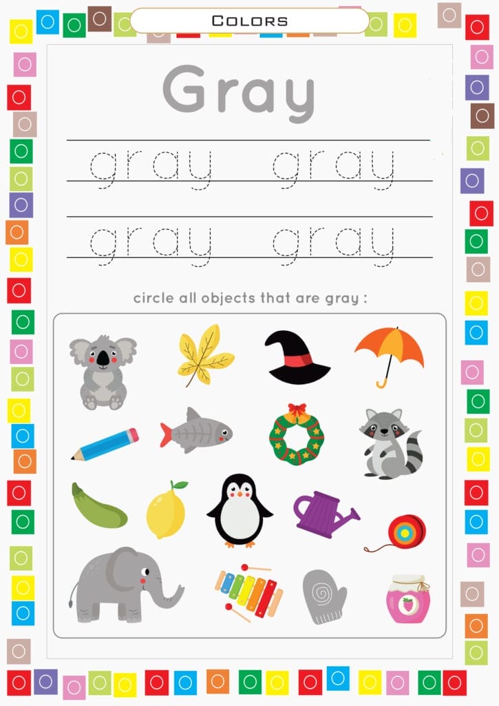 gray color worksheet free