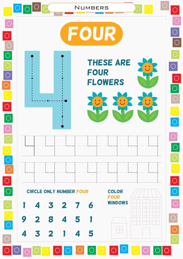 Free printable number 4 worksheets