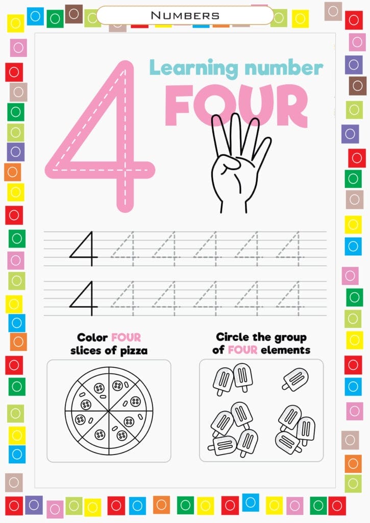 learning number four "4" worksheet