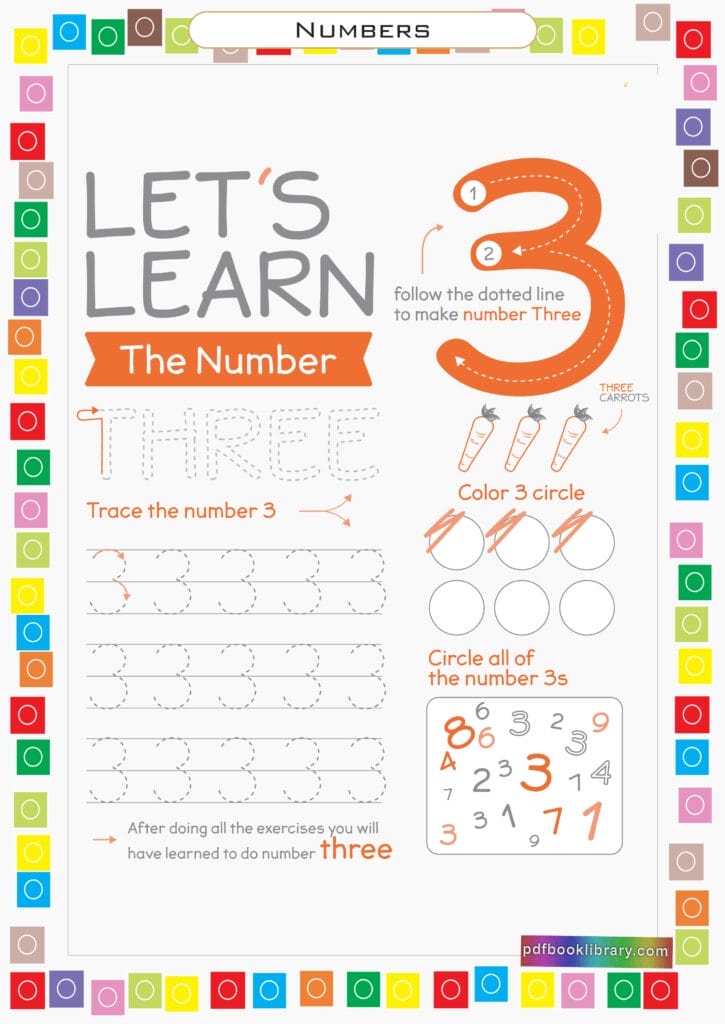 tracing numbers 3 worksheets pdf