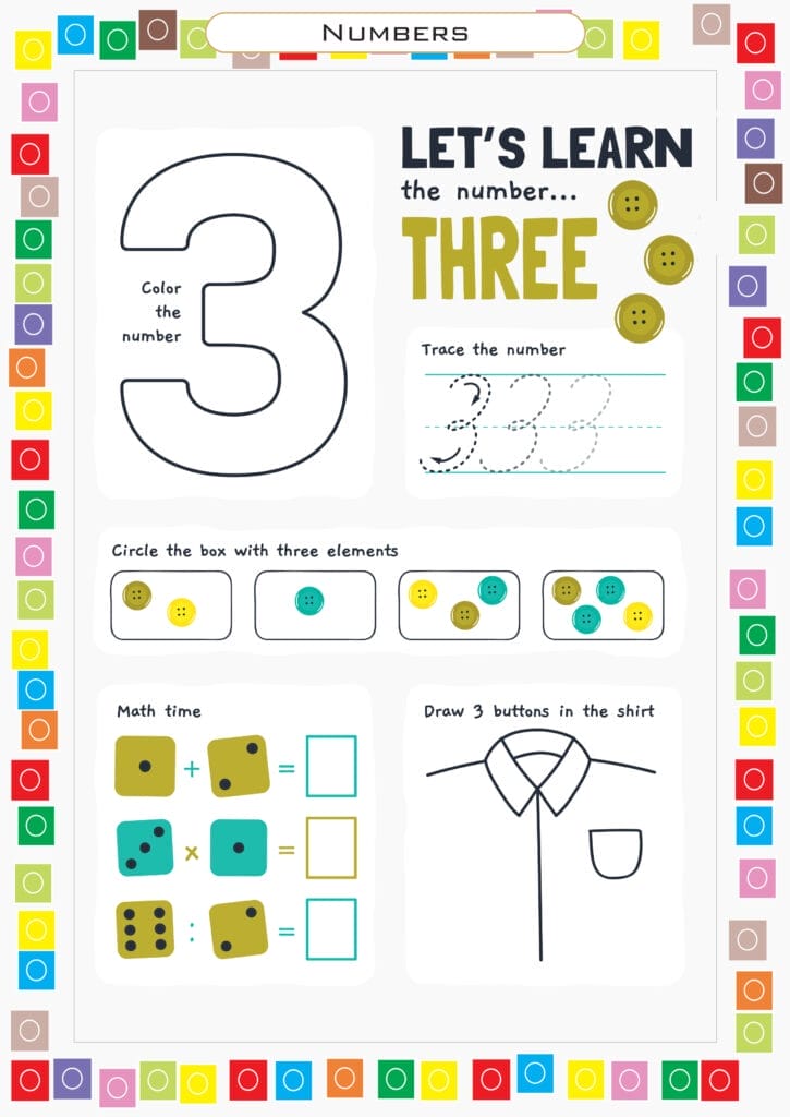 Number 3 Worksheets free printable