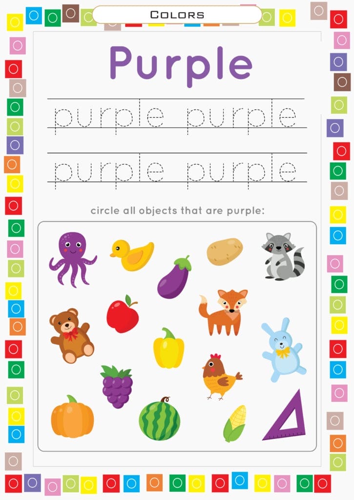 purple color learning worksheet