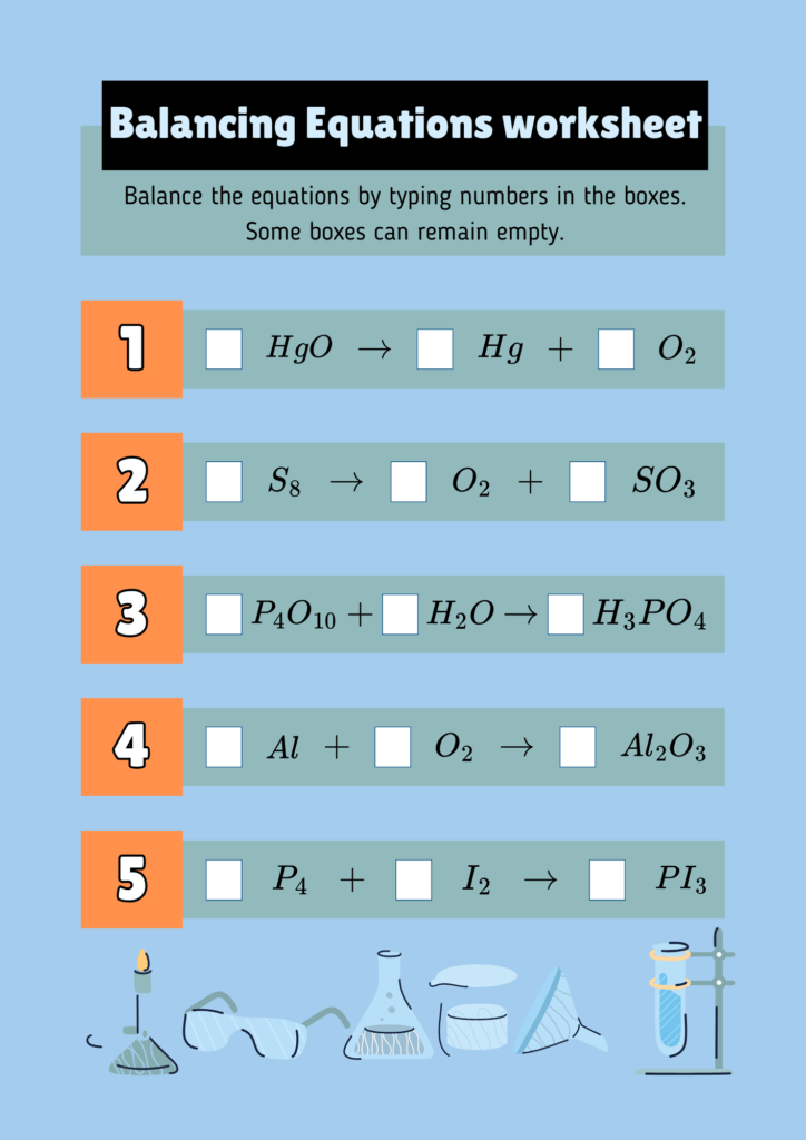 Balancing equations worksheet