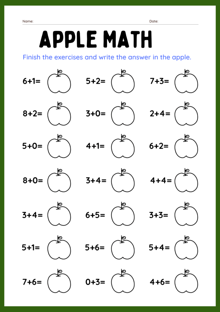 apple math worksheets first grade