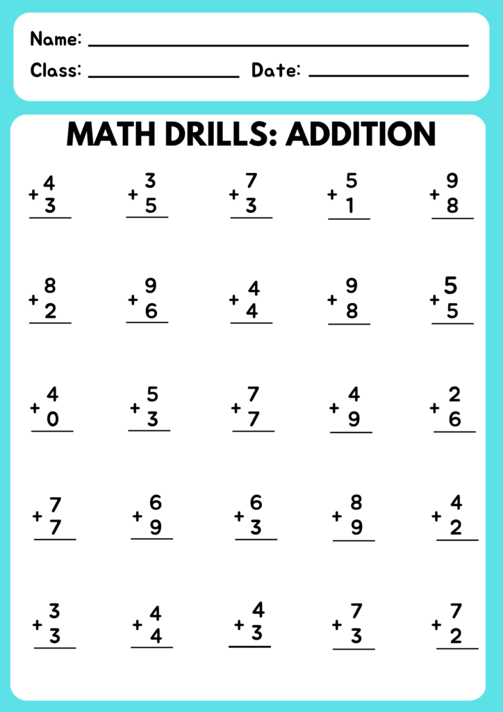 Math drills addition worksheets pdf